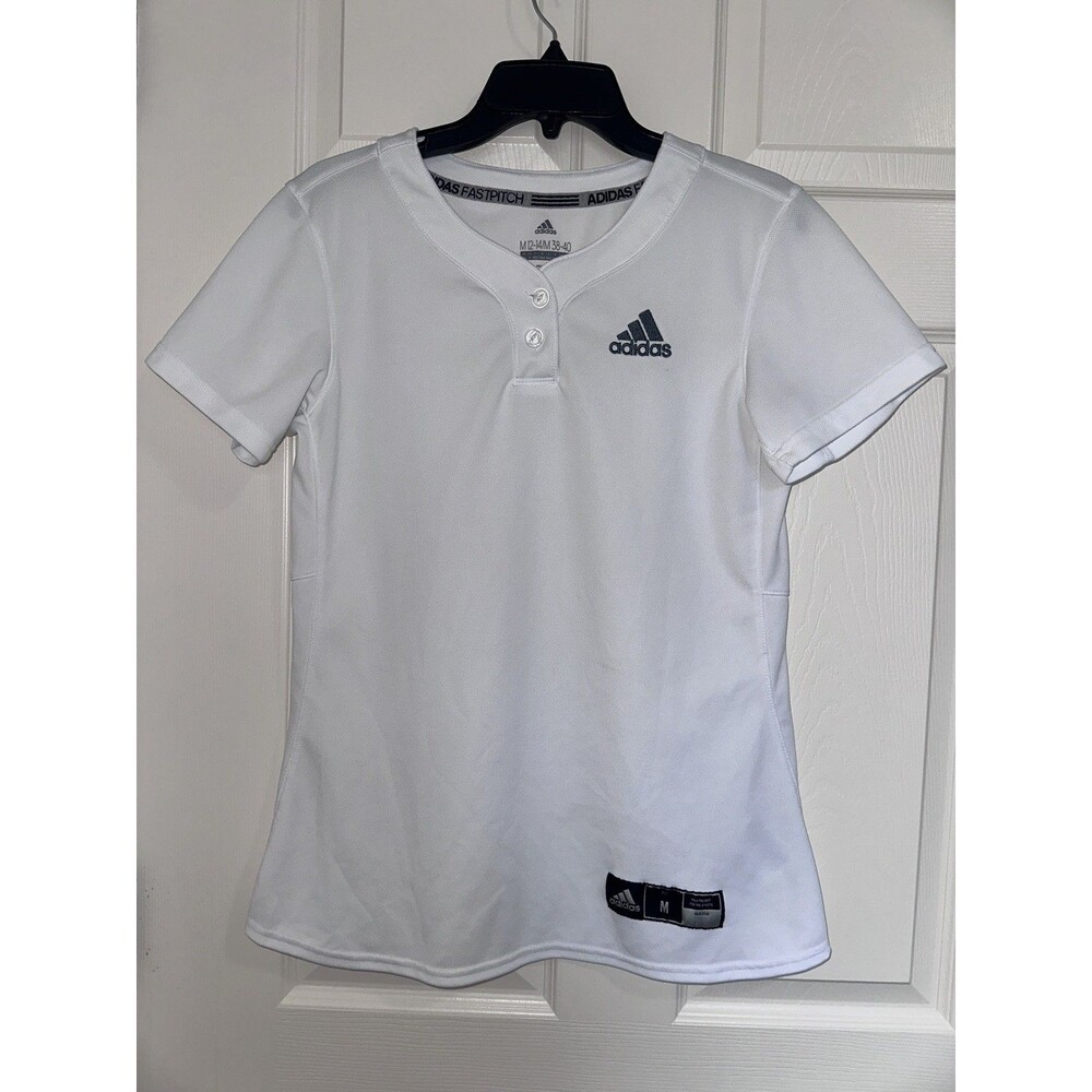 Adidas Fastpitch Jersey Size M 12-14 White Short Sleeve Athletic Shirt